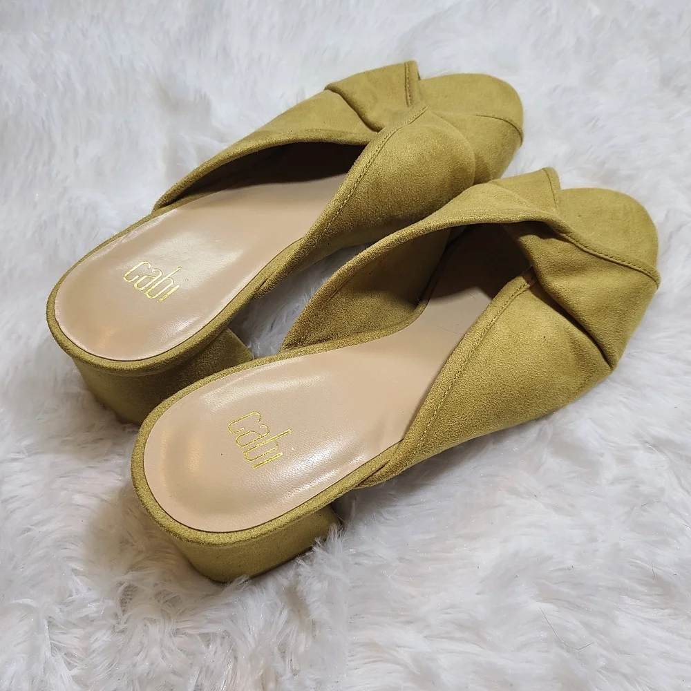 Cabi Sage Green Mules Women's Sz 10 Suede Wedge Heel EC